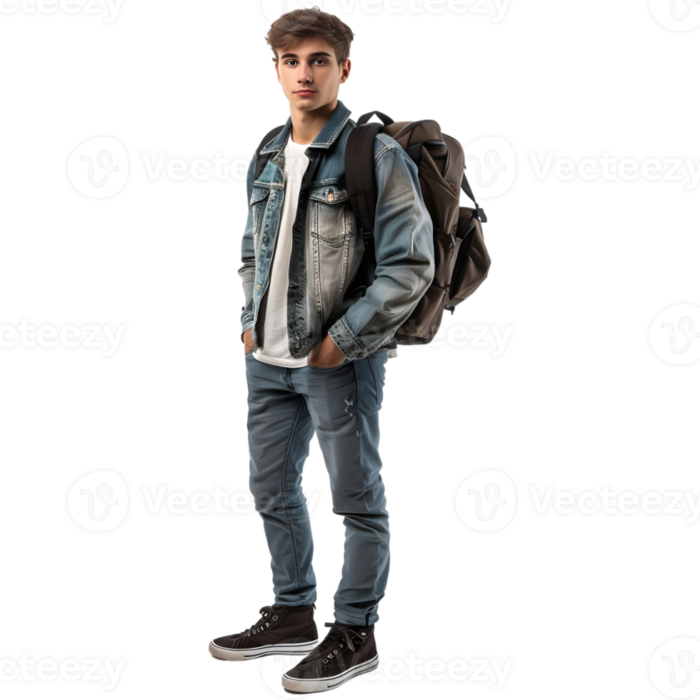 AI generated Male Student Girl Standing Wearing Bag on Transparent background - Ai Generated png