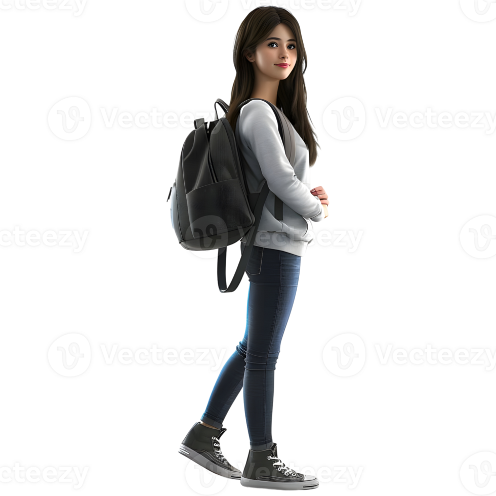 AI generated Female Student Girl Standing Wearing Bag on Transparent background - Ai Generated png