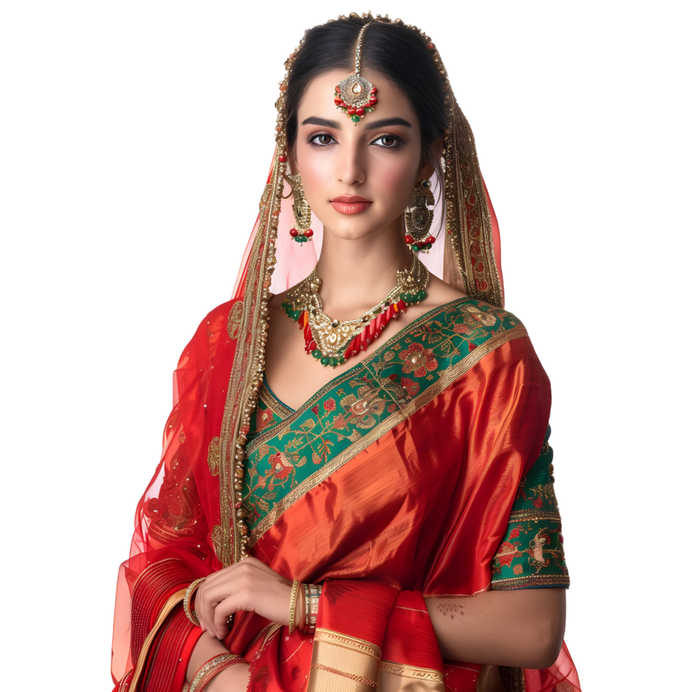 AI generated Traditional Indian Woman in Local Dress and Jewelry on Transparent background - Ai Generated png