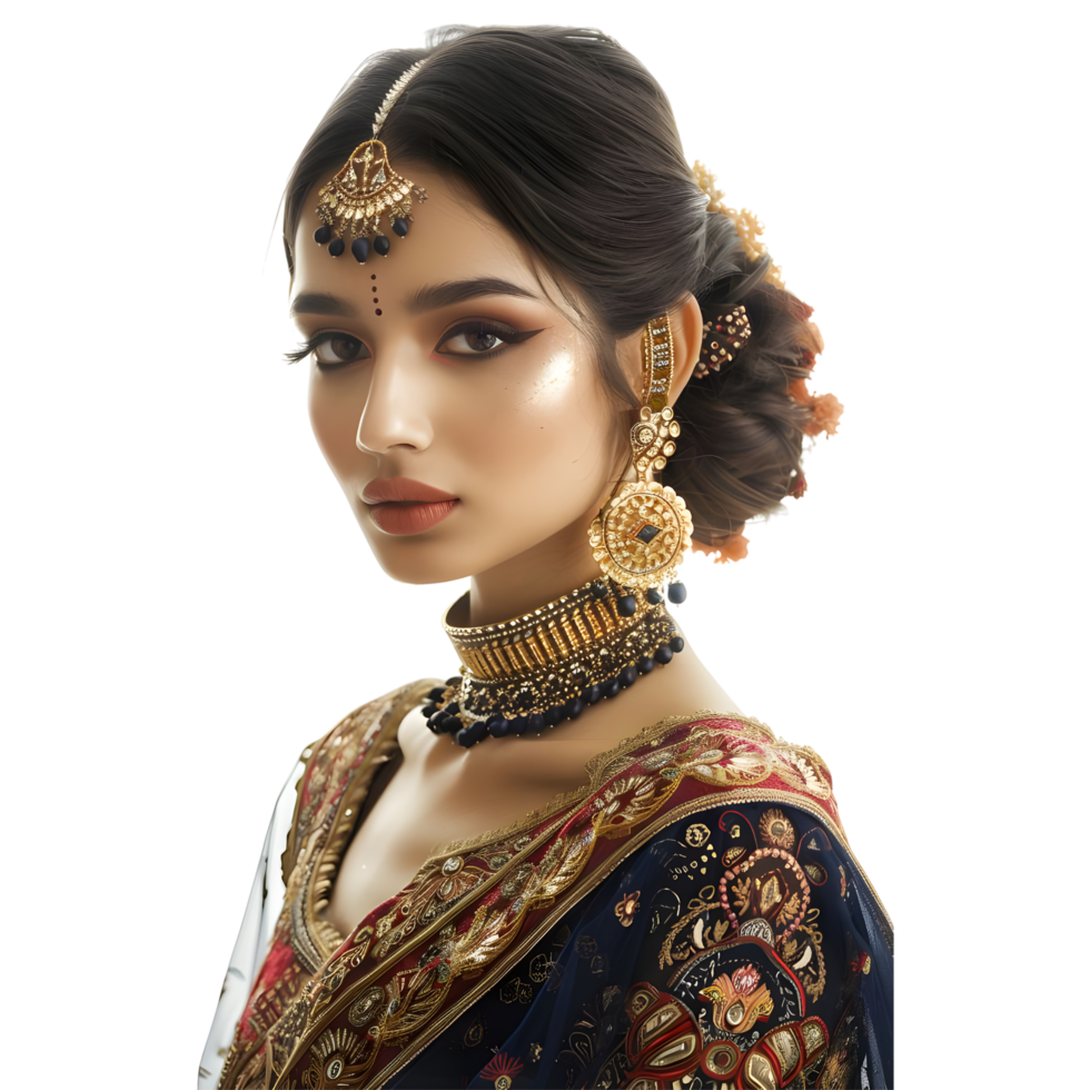 AI generated Traditional Indian Woman in Local Dress and Jewelry on Transparent background - Ai Generated png