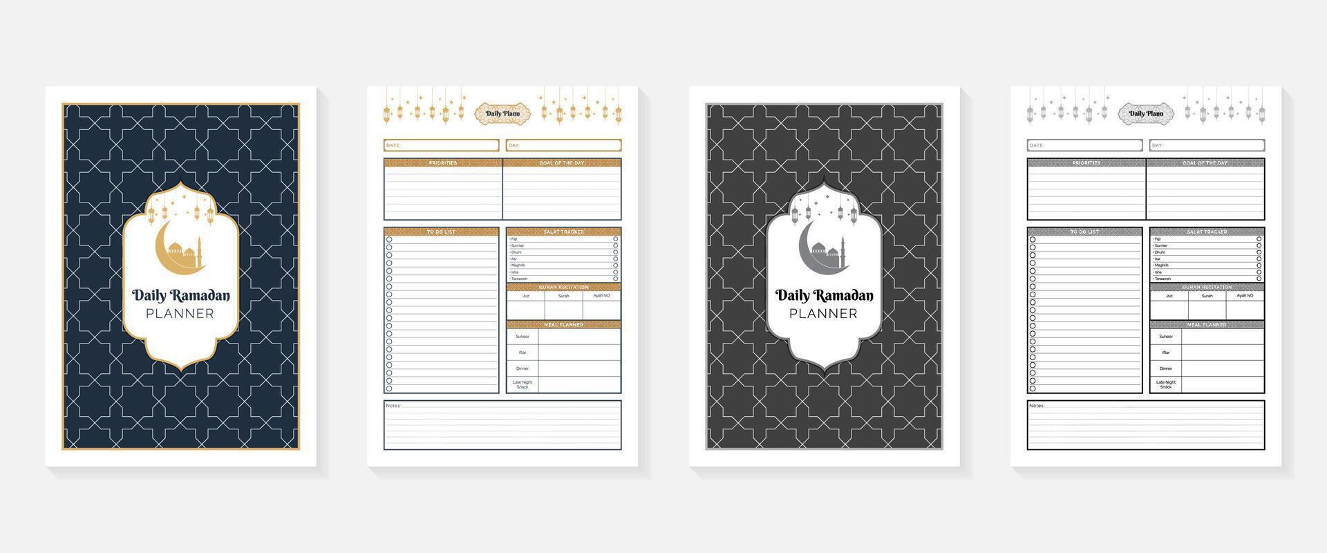 Daily Ramadan Planner with cover black and white and colorful design vector