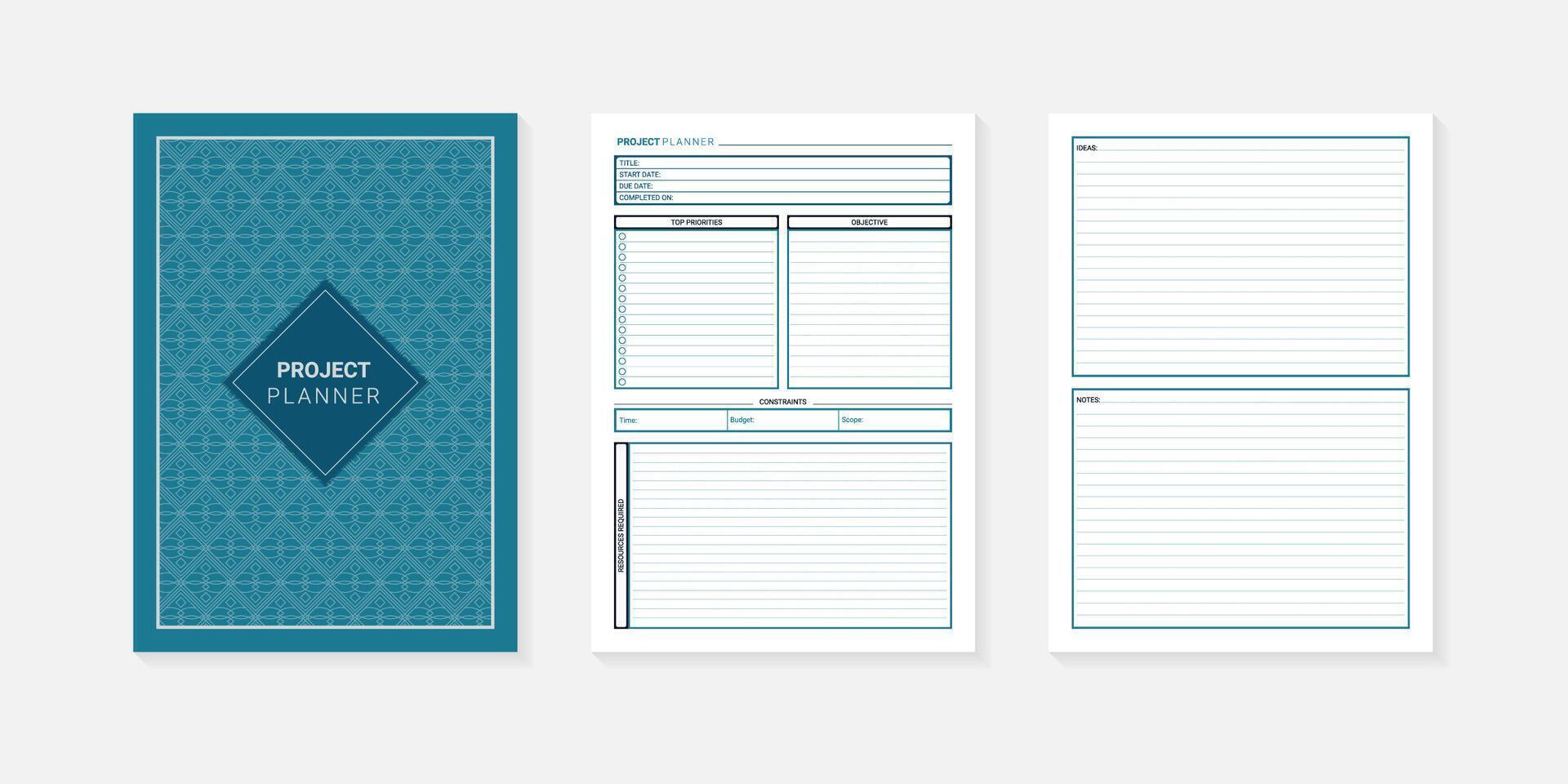 Project Planner pages with cover black and white and colorful design. vector