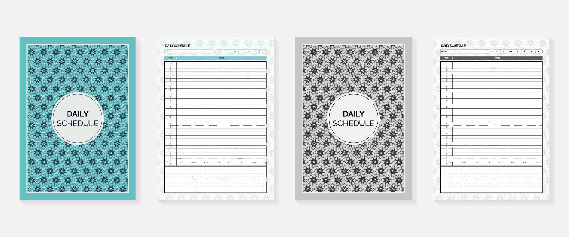 diario calendario planificador con cubrir negro y blanco y vistoso diseño vector