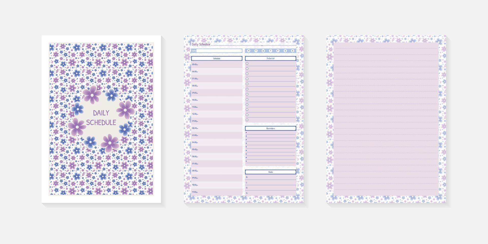 Daily Schedule Planner with cover and floral patterns vector