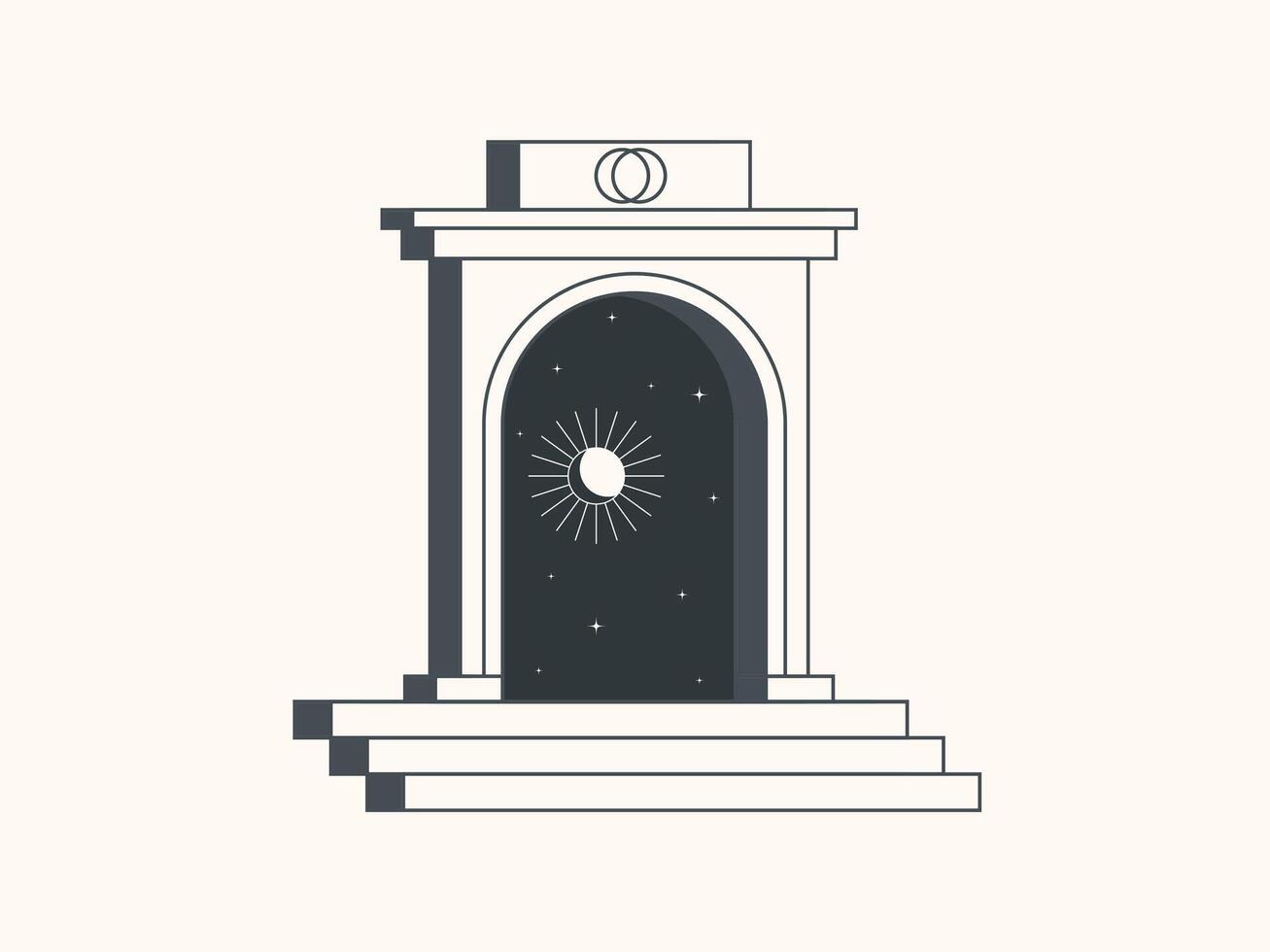 Mystic portal design, sun, moon, stars. surreal abstract illustration vector