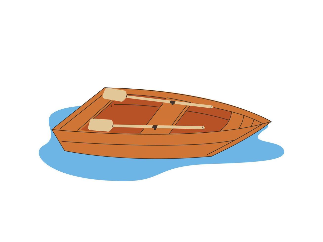 Wooden rowing boat with paddles water transportation vector