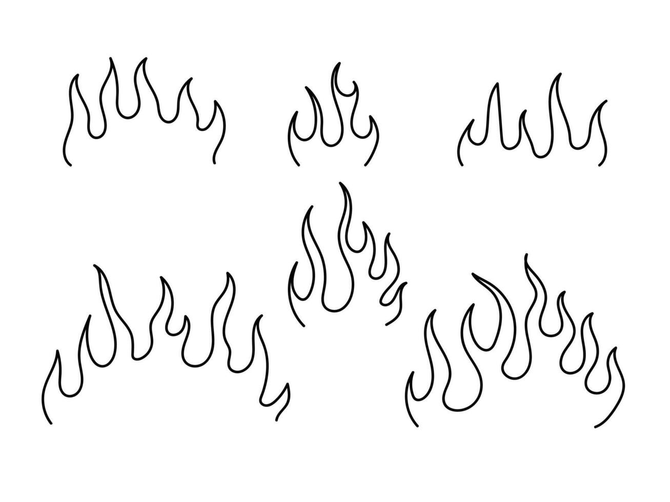 Outline flame. hand drawn doodle fire set vector