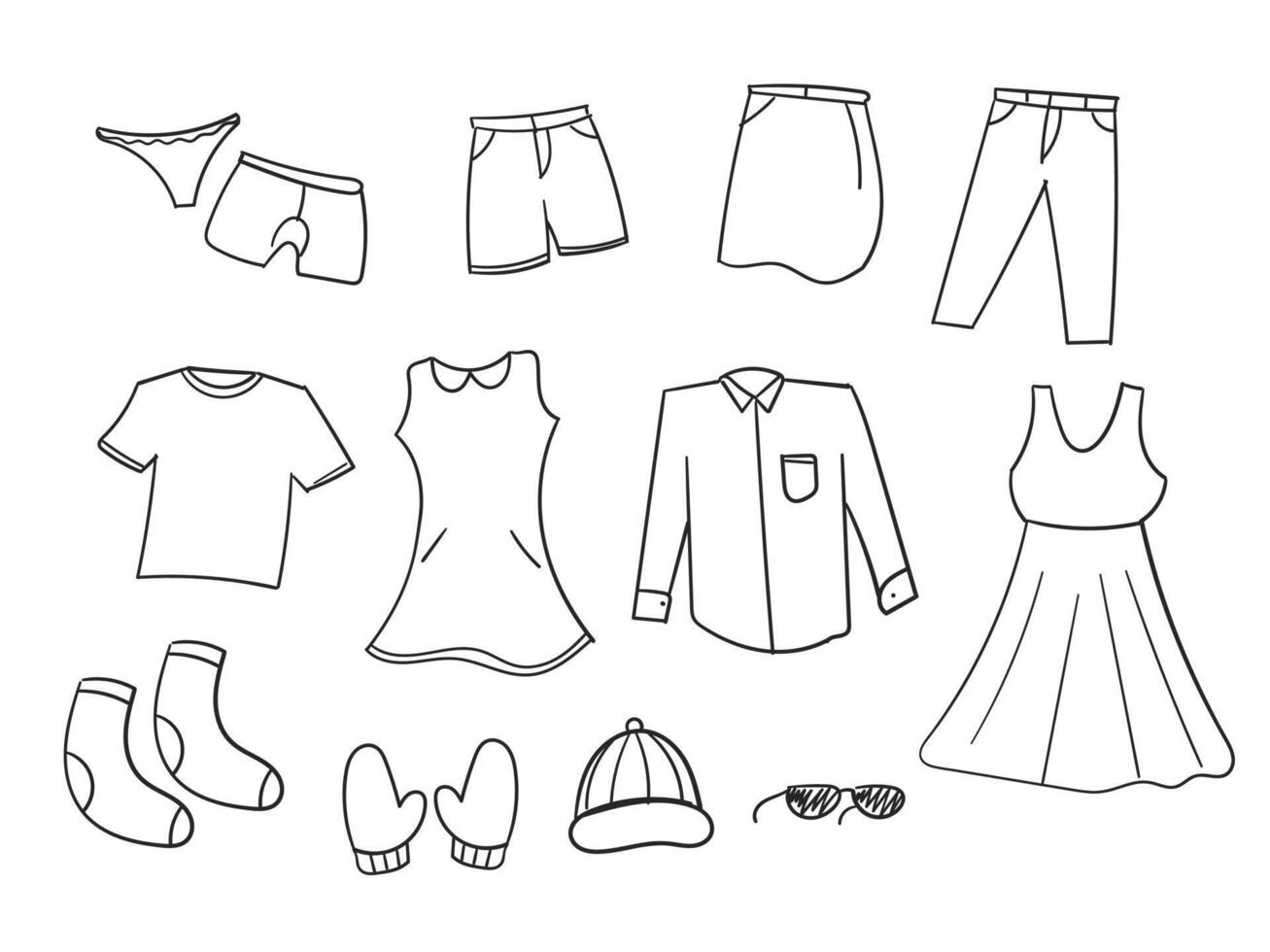 Hand drawn clothes doodle set vector hand drawn