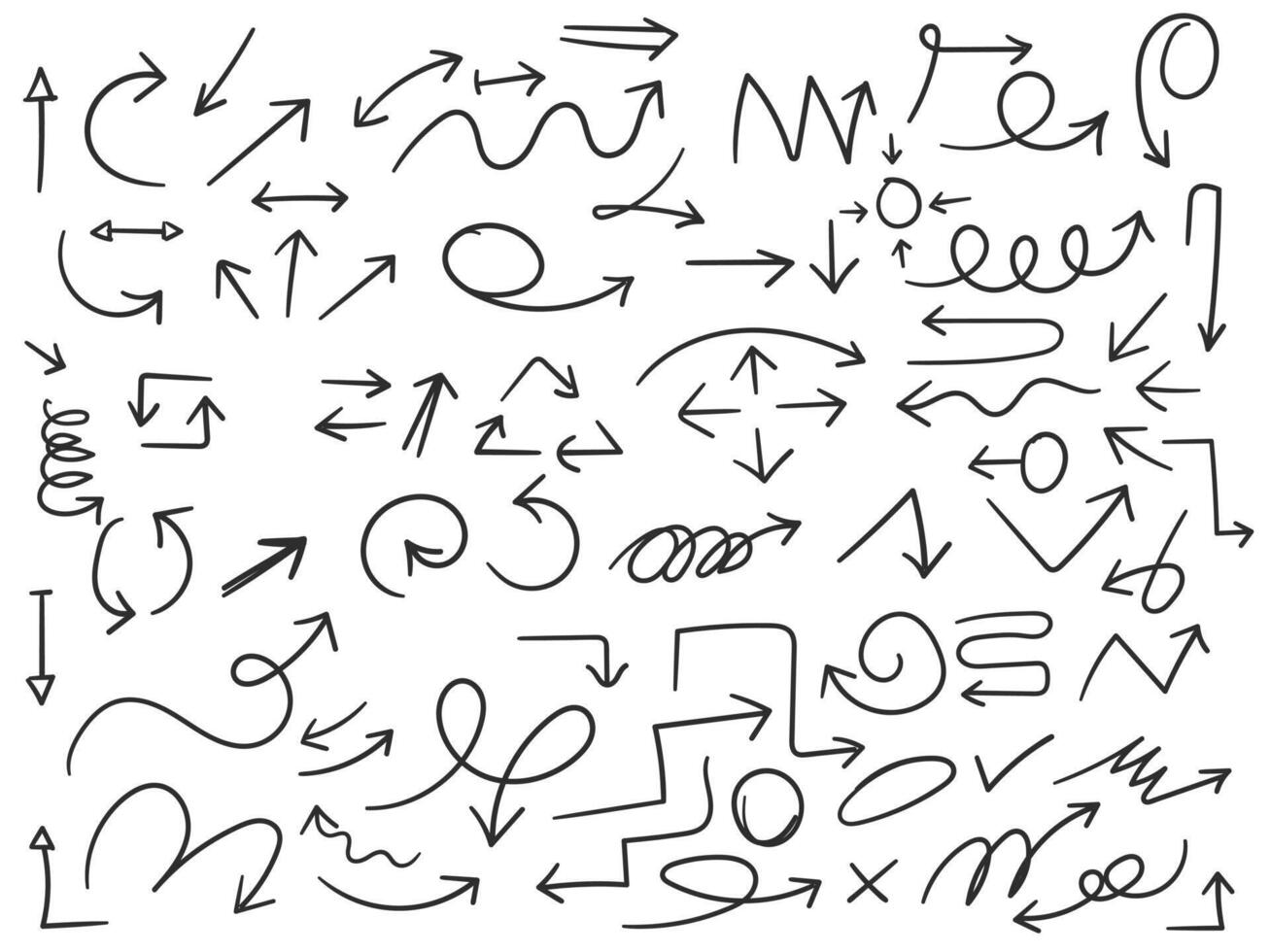 Hand drawn pencil emphasis arrows. Doodle scribble lines vector