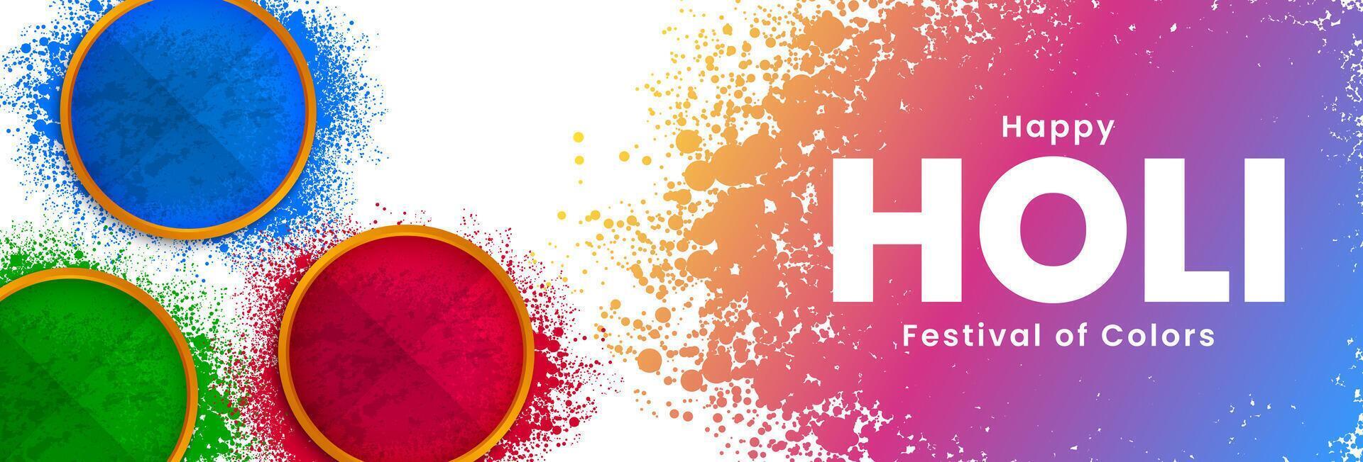 Happy Holi Festival. Holi celebration banner design with colorful holi powder. Vector illustration