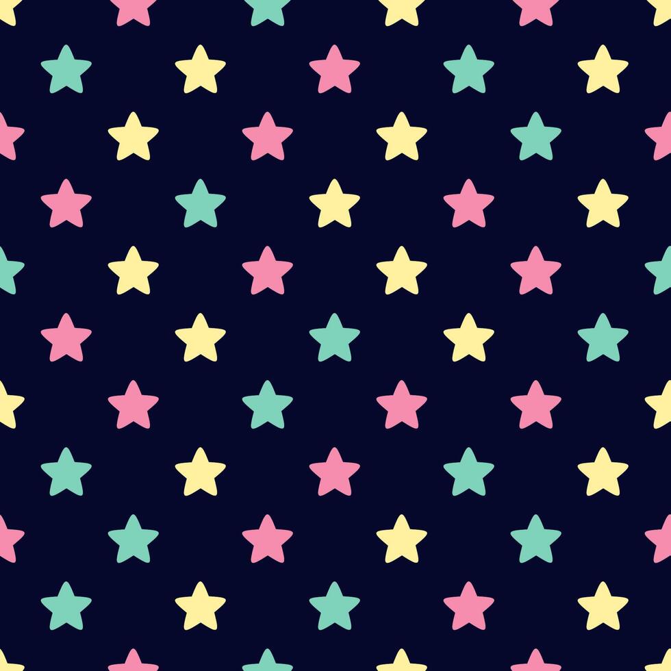 Seamless pattern with colorful stars on dark blue background. vector