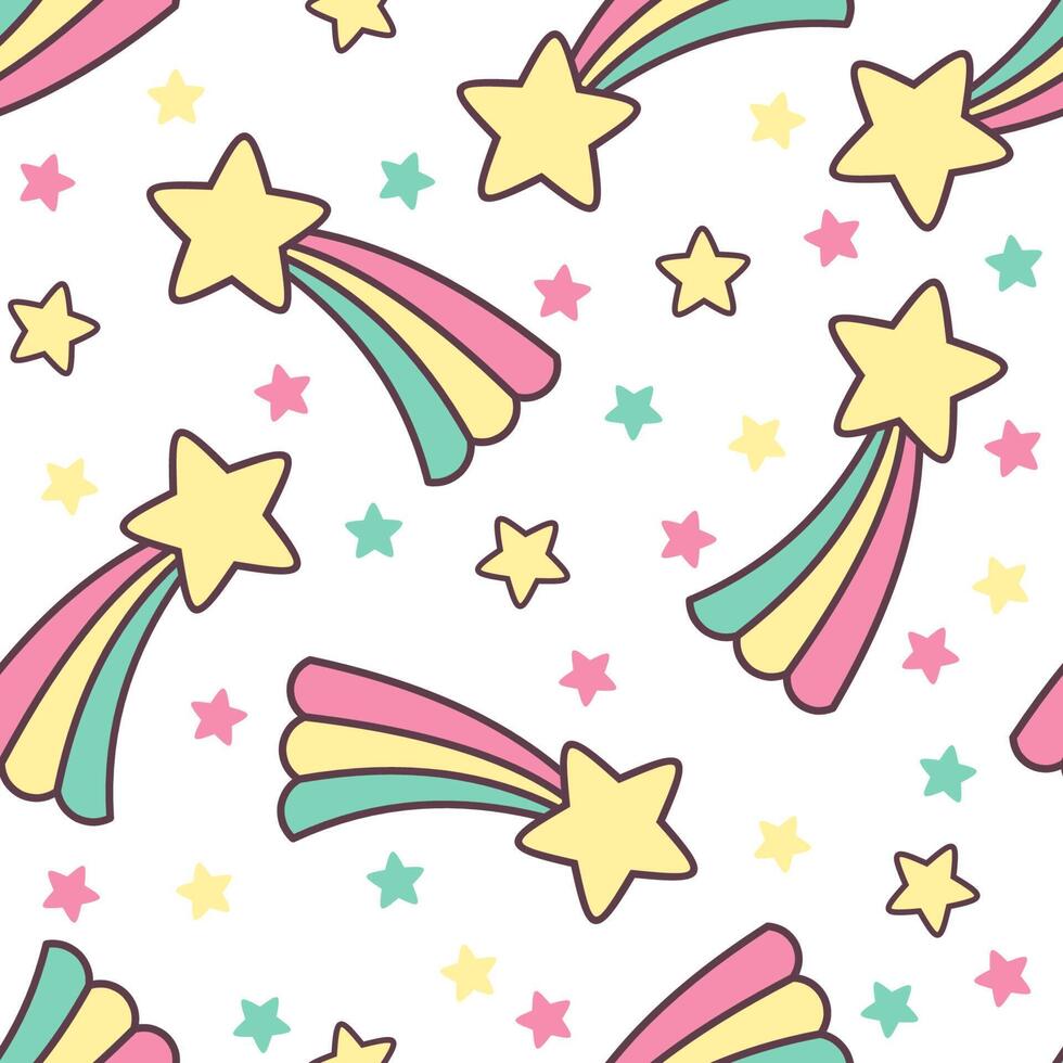 Seamless pattern with funny comets and stars isolated on white background. vector