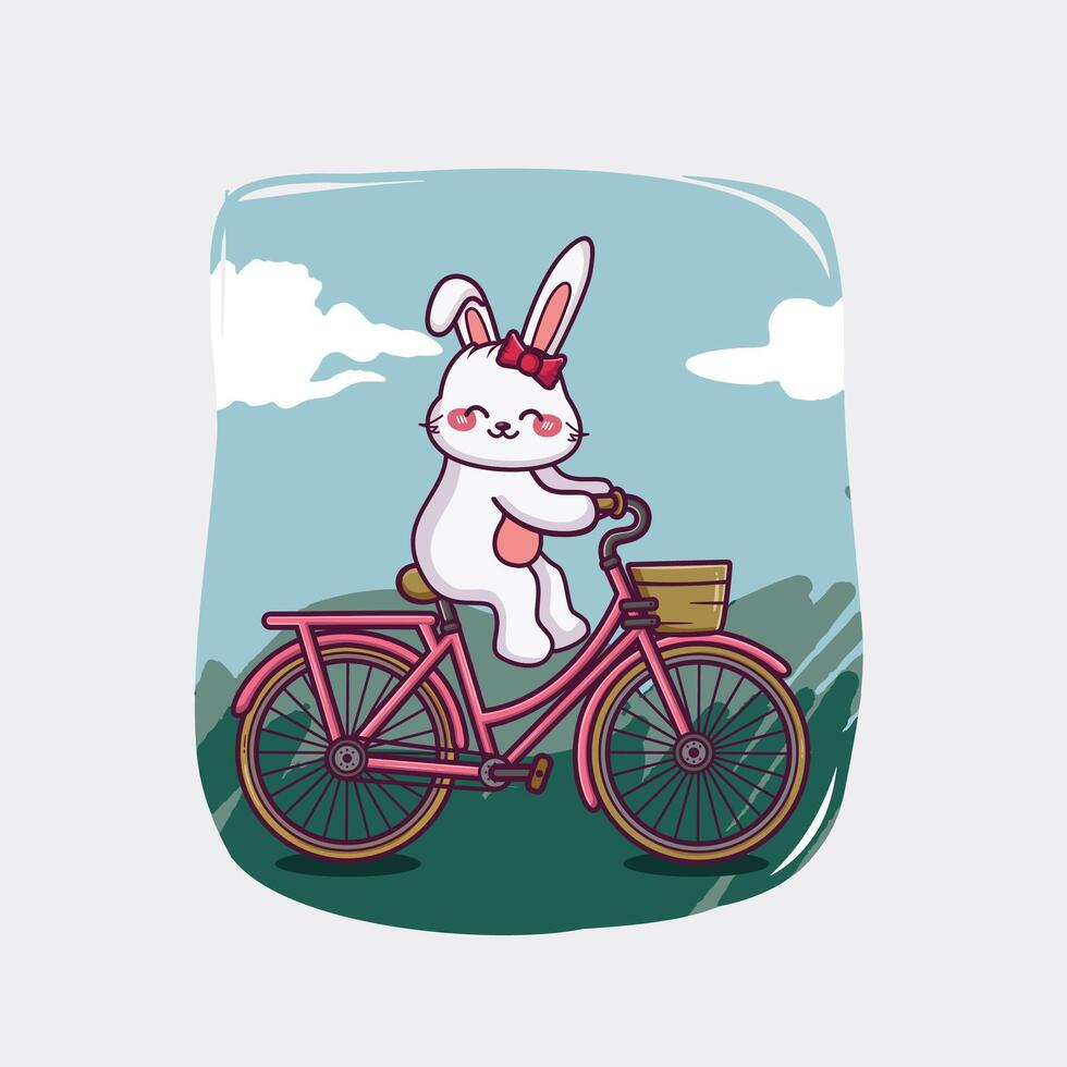 linda Conejo montando rosado bicicleta vector
