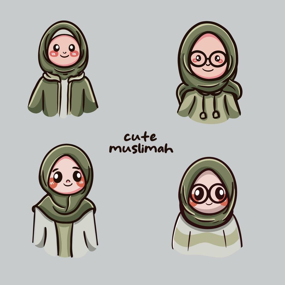 Cute muslim girl character design cartoon girl avatar vector