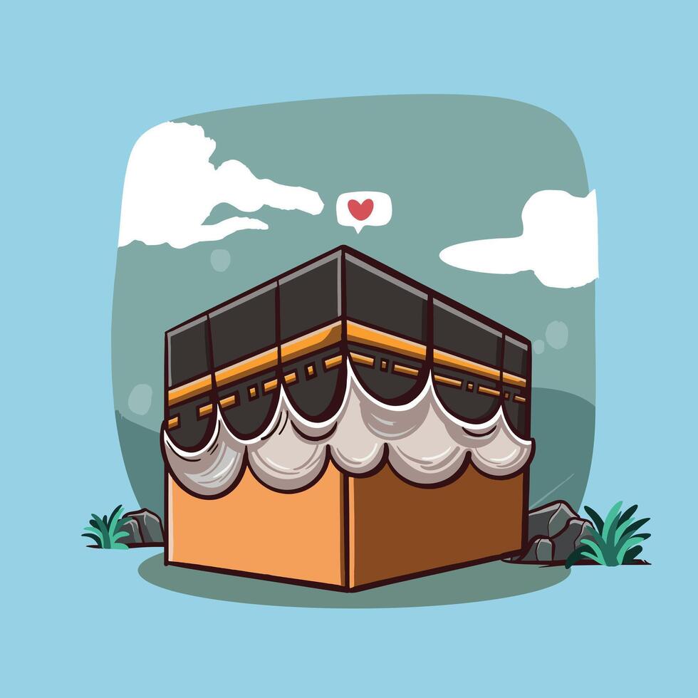 holy city mecca kaaba building cartoon illustration vector