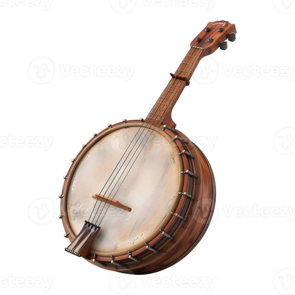 ai gerado 3d Renderização do uma banjo música guitarra em transparente fundo - ai gerado png