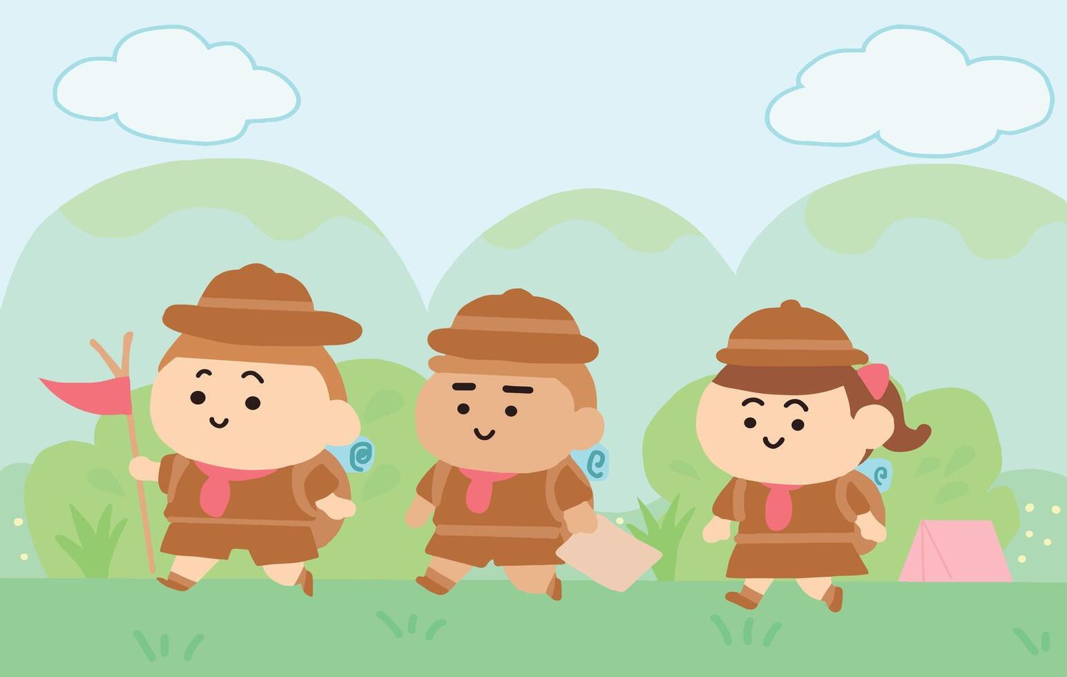 The Scouts go to camping in the forest cartoon style. vector