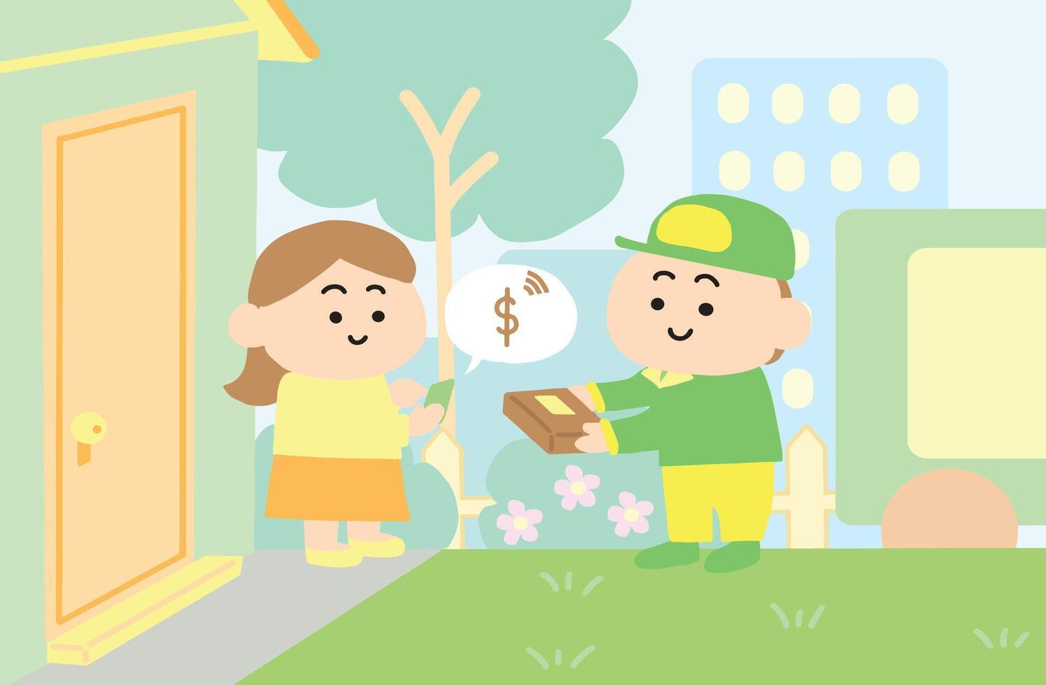 Delivery service at home cartoon style. vector