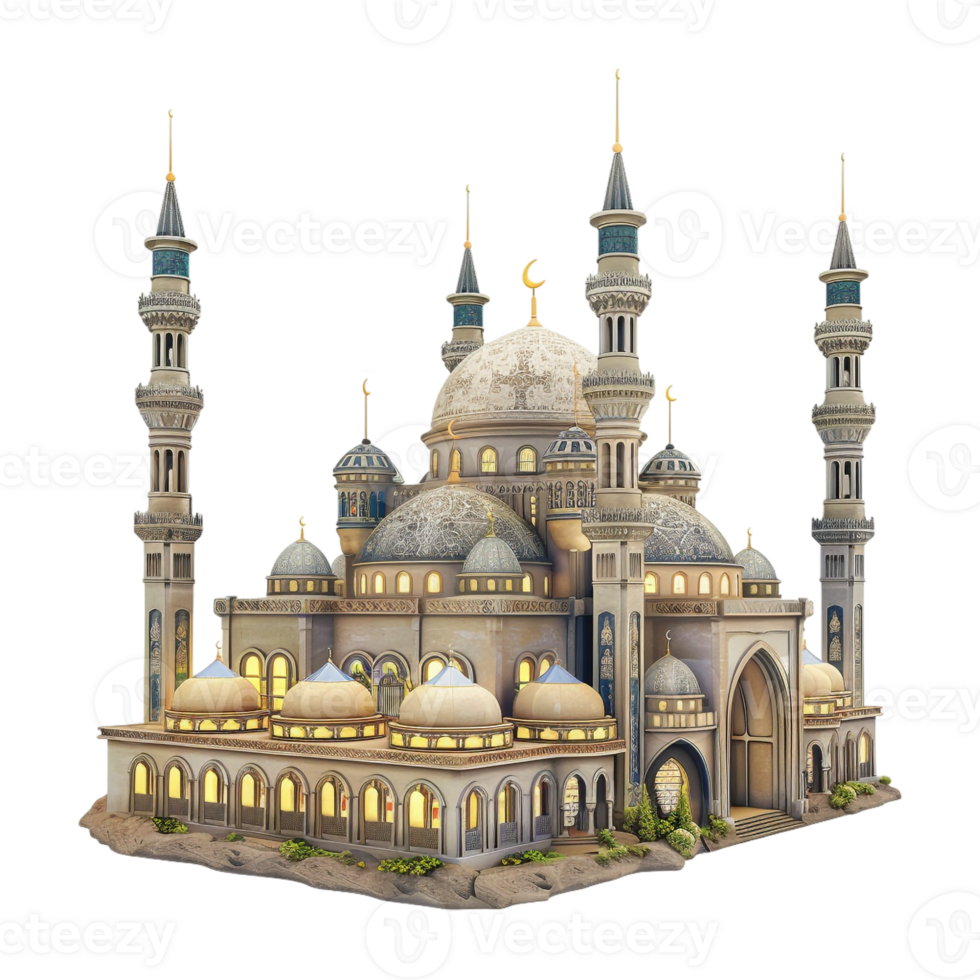 AI generated 3D Rendering of a Islamic Beautiful Mosque on Transparent Background - Ai Generated png
