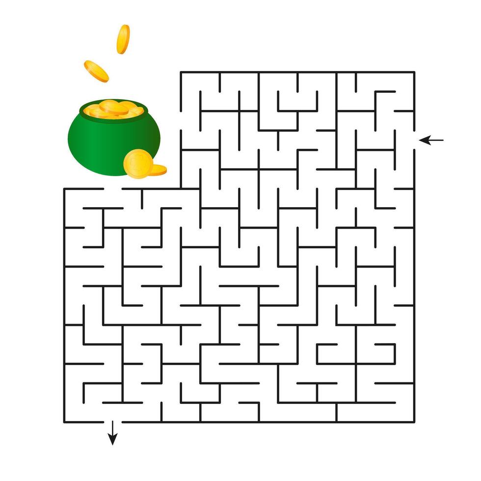 Vector illustration. Children s game maze for St. Patrick s Day. Find the right path to the pot of coins.