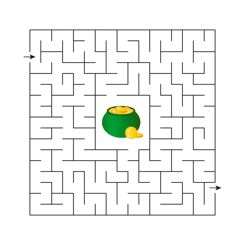 Vector illustration. Children's game maze for St. Patrick's Day. Find the right path to the pot of coins.