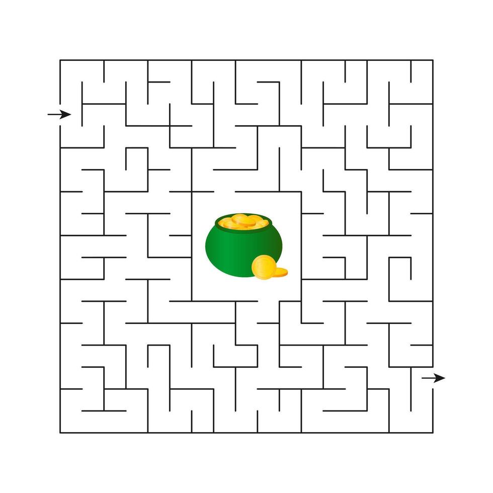 Vector illustration. Children's game maze for St. Patrick's Day. Find the right path to the pot of coins.
