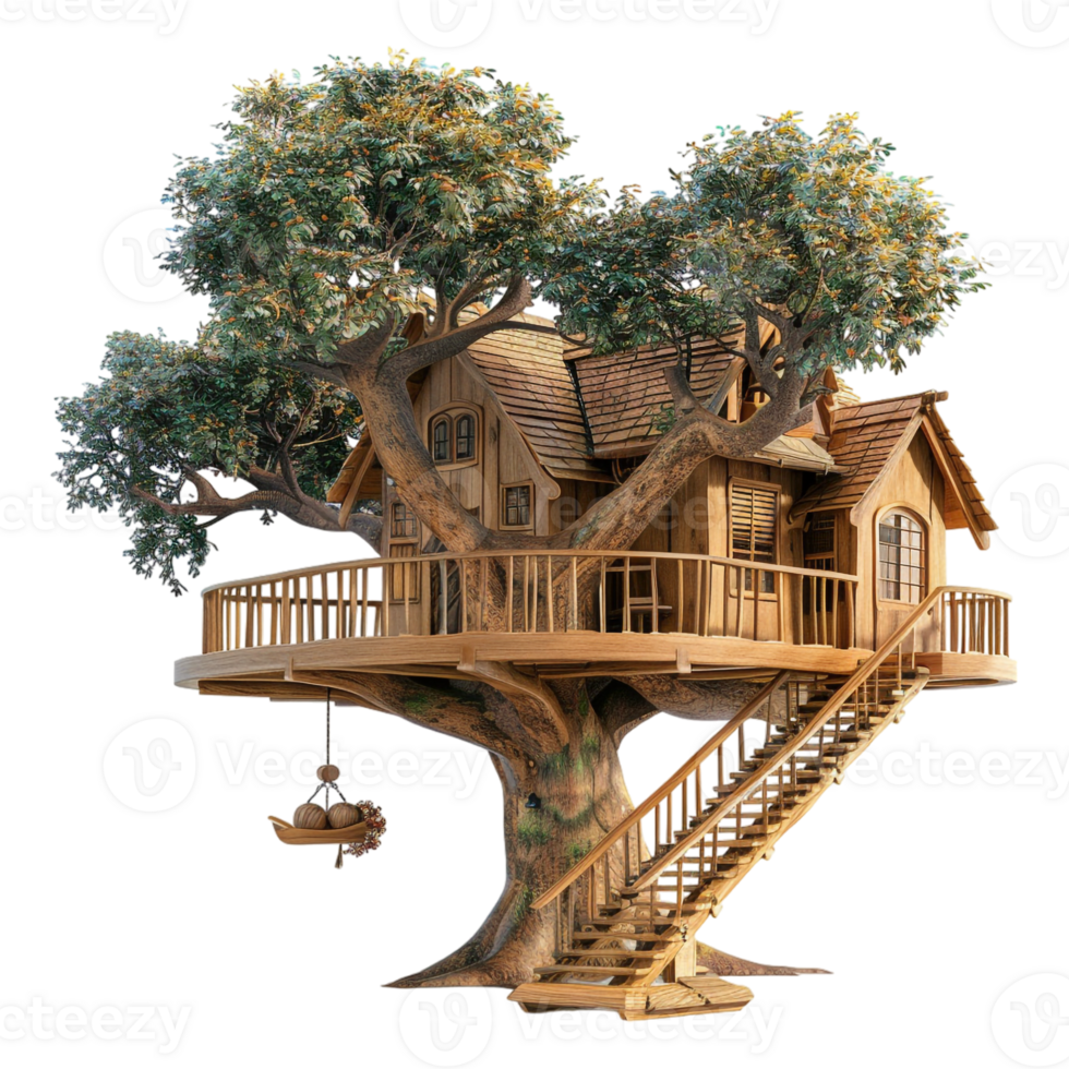 AI generated 3D Rendering of a House on a Tree on Transparent Background - Ai Generated png