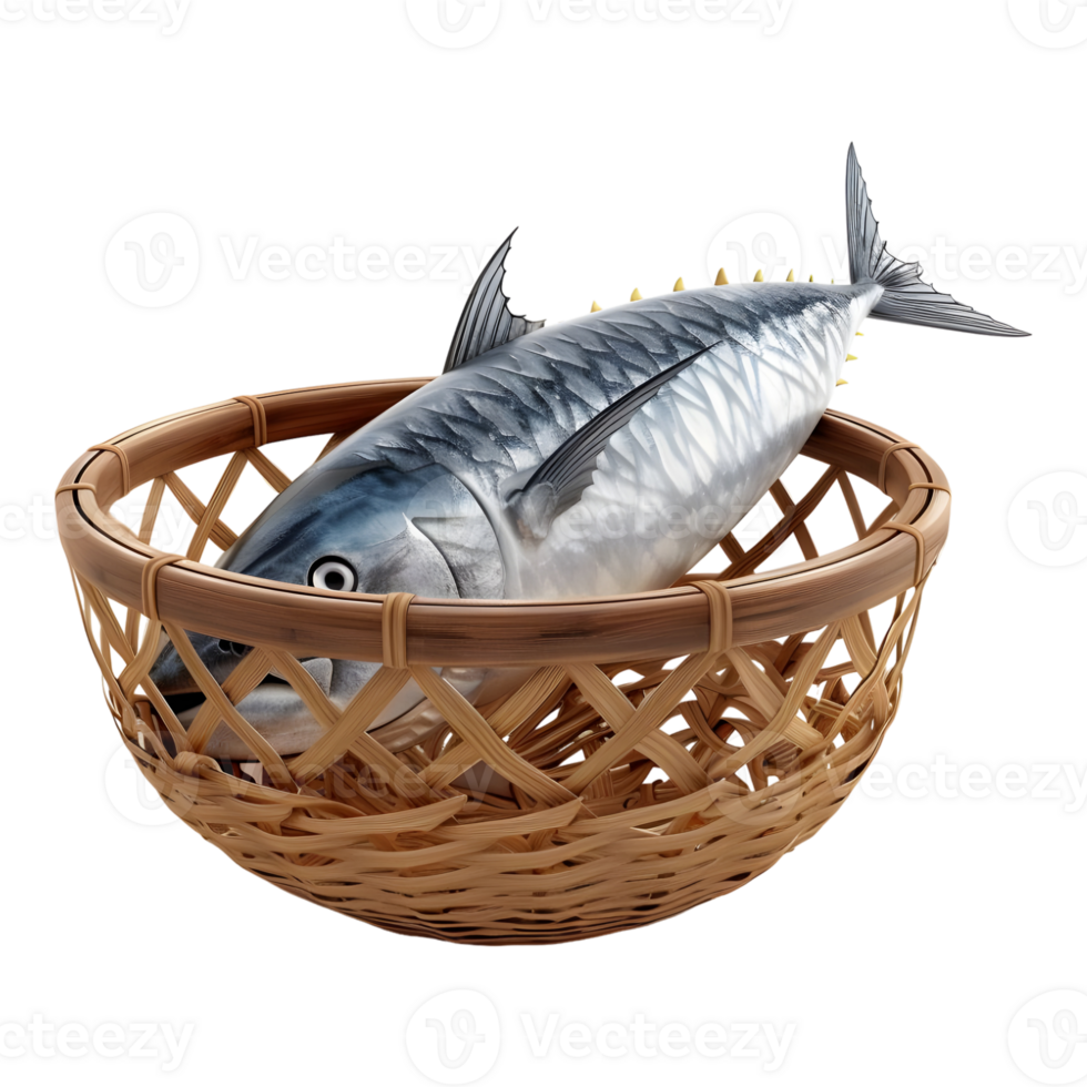 AI generated 3D Rendering of a Fish in a Basket on Transparent Background - Ai Generated png