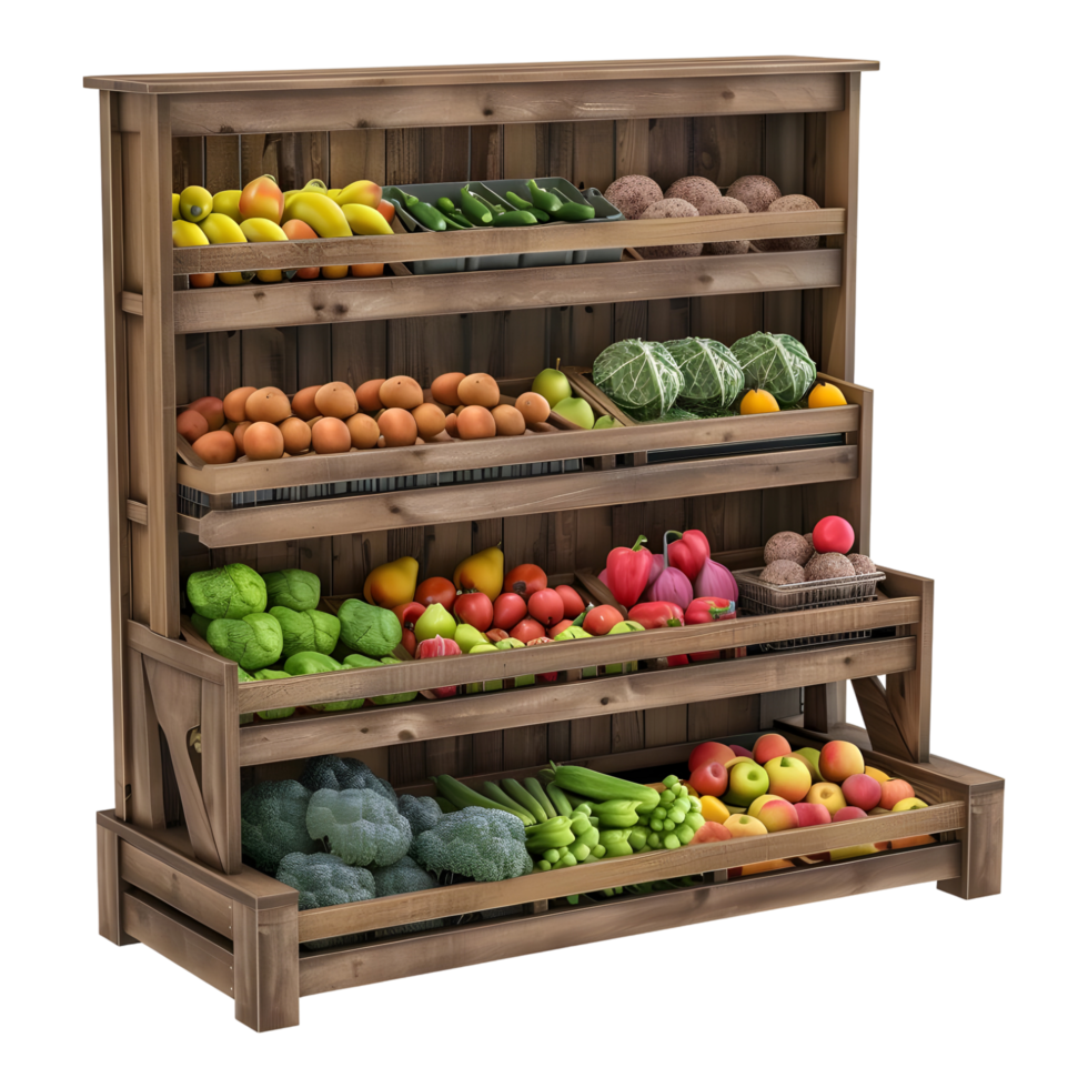 ai gegenereerd 3d renderen van een houten fruit kraam Aan transparant achtergrond - ai gegenereerd png