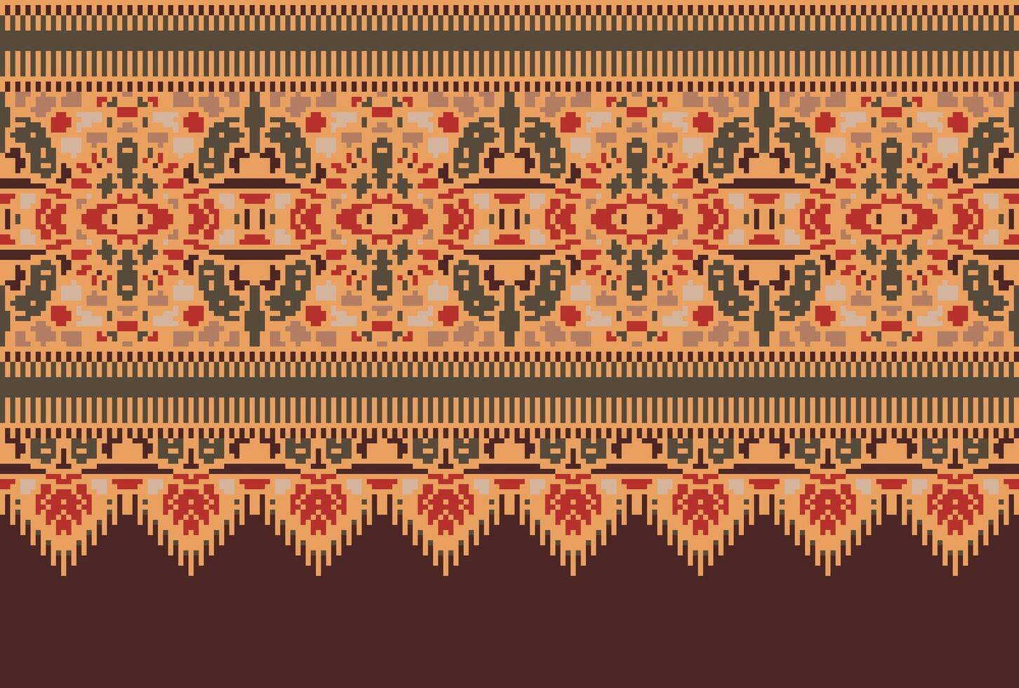 Pixel Cross Stitch pattern with Floral Designs. Traditional cross stitch needlework. Geometric Ethnic pattern, Embroidery, Textile ornamentation, fabric, Hand stitched pattern, Cultural stitching vector