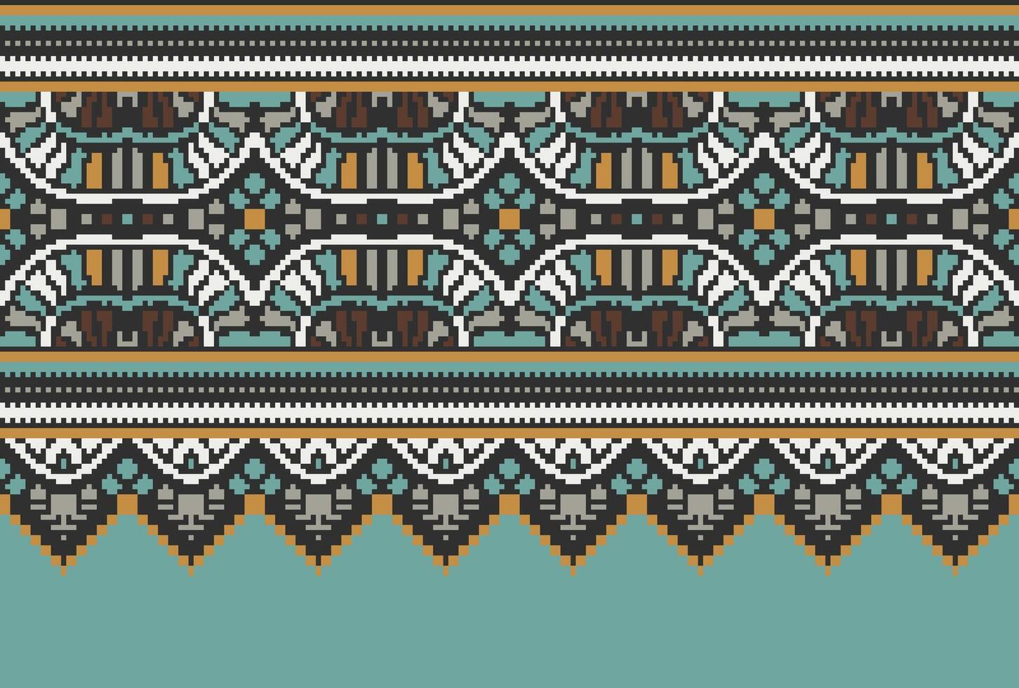 Pixel Cross Stitch Traditional Ethnic Pattern Paisley Flower Ikat Background Abstract Aztec African Indonesian Indian Seamless Pattern for Fabric Print Cloth Dress Carpet Curtains and Sarong vector