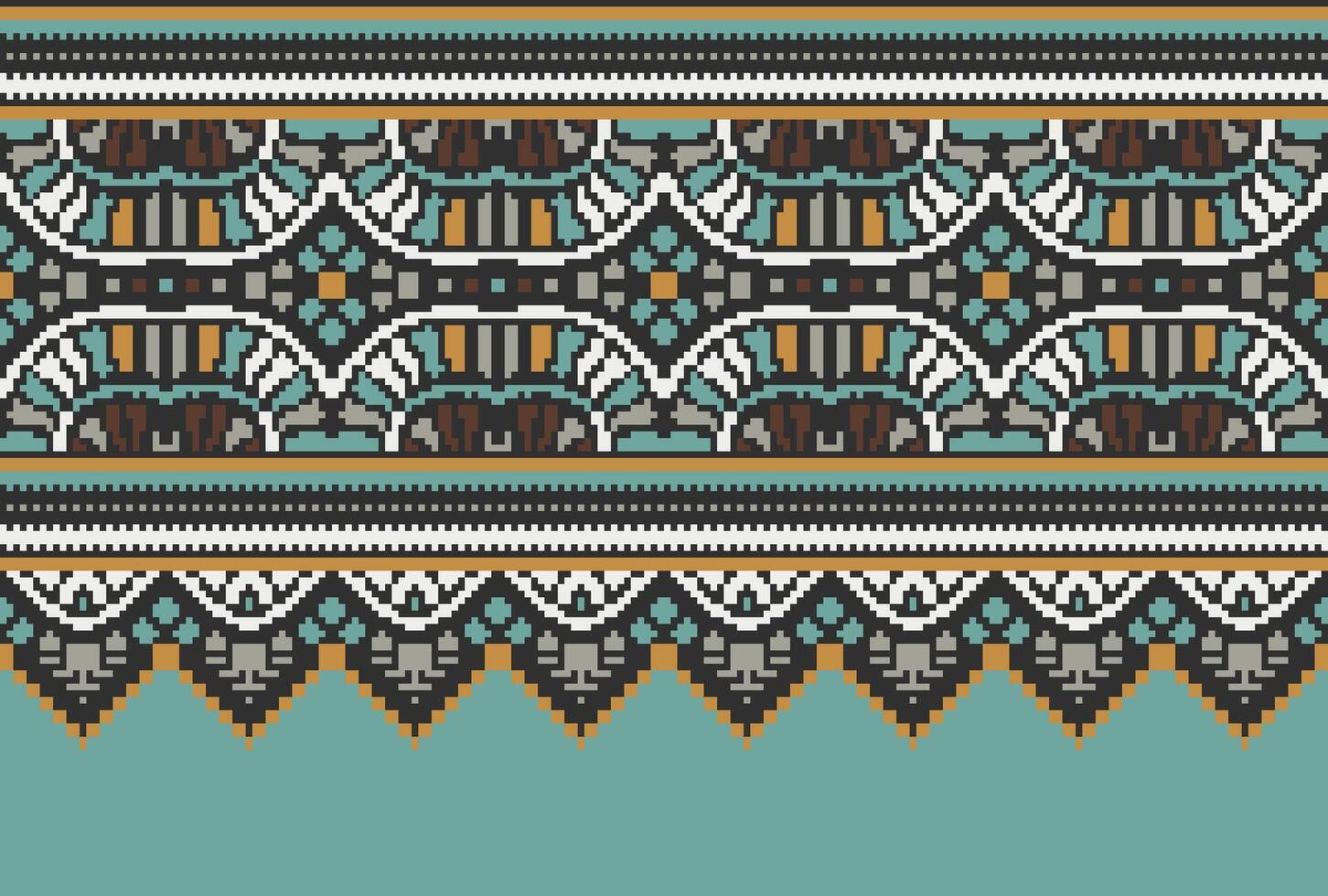 Pixel Cross Stitch Traditional Ethnic Pattern Paisley Flower Ikat Background Abstract Aztec African Indonesian Indian Seamless Pattern for Fabric Print Cloth Dress Carpet Curtains and Sarong vector