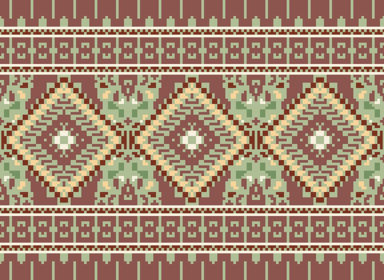 Pixel Cross Stitch Traditional Ethnic Pattern Paisley Flower Ikat Background Abstract Aztec African Indonesian Indian Seamless Pattern for Fabric Print Cloth Dress Carpet Curtains and Sarong vector