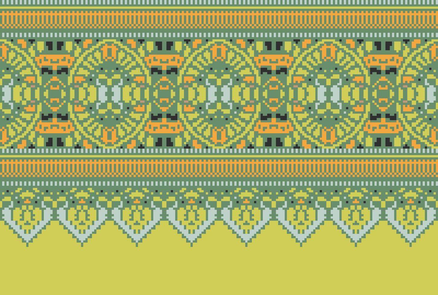 Pixel Cross Stitch Traditional Ethnic Pattern Paisley Flower Ikat Background Abstract Aztec African Indonesian Indian Seamless Pattern for Fabric Print Cloth Dress Carpet Curtains and Sarong vector