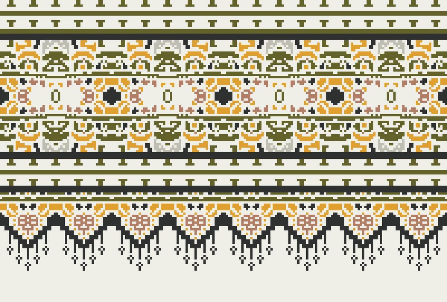 Pixel Cross Stitch Traditional Ethnic Pattern Paisley Flower Ikat Background Abstract Aztec African Indonesian Indian Seamless Pattern for Fabric Print Cloth Dress Carpet Curtains and Sarong vector