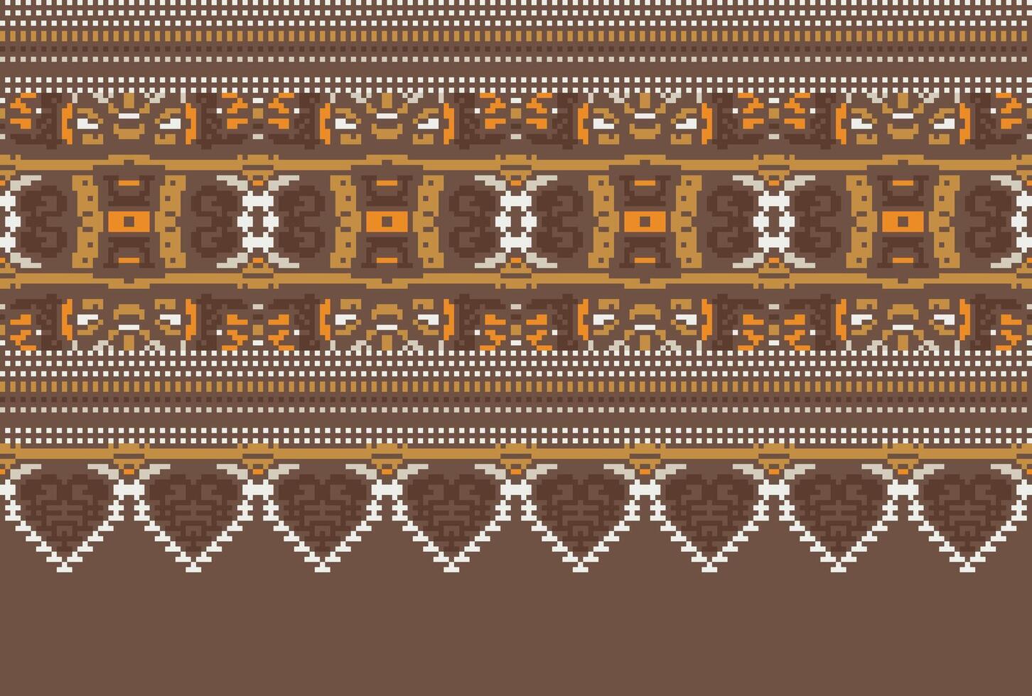 Pixel Cross Stitch Traditional Ethnic Pattern Paisley Flower Ikat Background Abstract Aztec African Indonesian Indian Seamless Pattern for Fabric Print Cloth Dress Carpet Curtains and Sarong vector