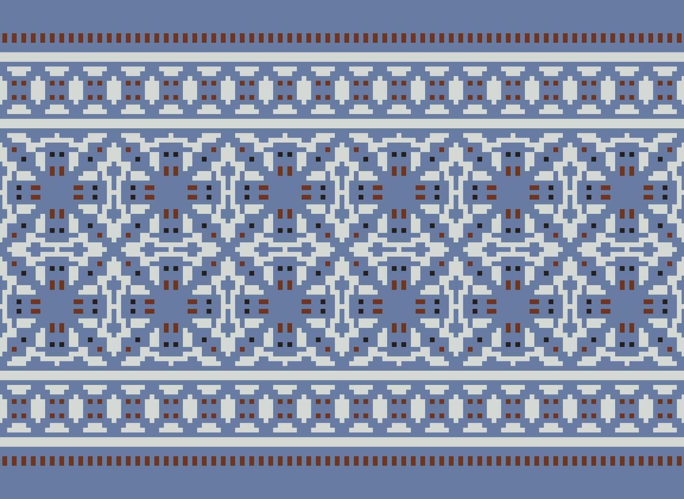 Pixel Cross Stitch Traditional Ethnic Pattern Paisley Flower Ikat Background Abstract Aztec African Indonesian Indian Seamless Pattern for Fabric Print Cloth Dress Carpet Curtains and Sarong vector