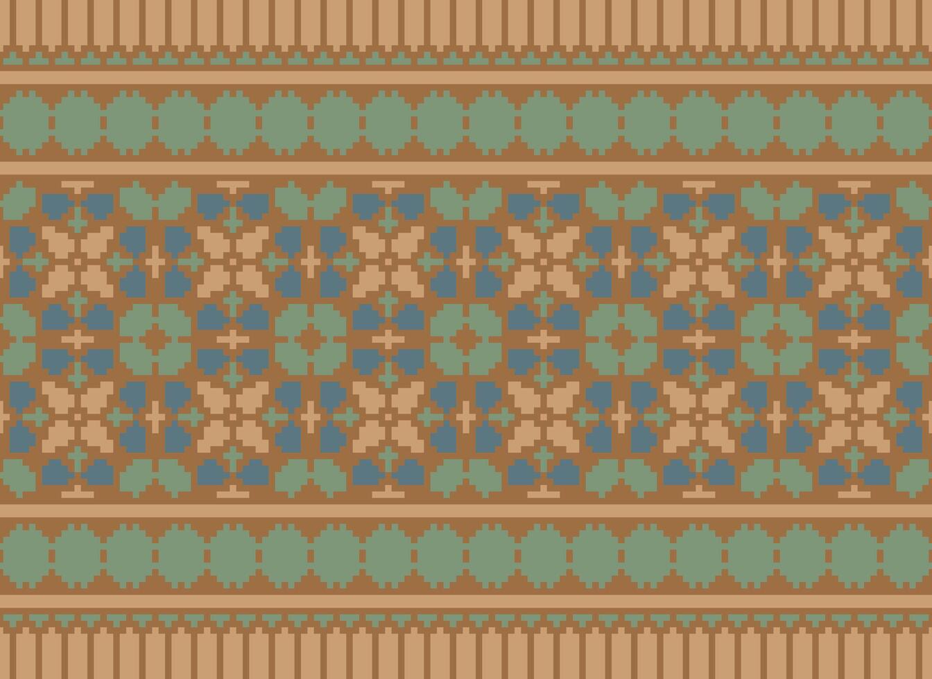 Cross Stitch pattern with Floral Designs. Traditional cross stitch needlework. Geometric Ethnic pattern, Embroidery, Textile ornamentation, fabric, Hand stitched pattern, Cultural stitching pixel art. vector