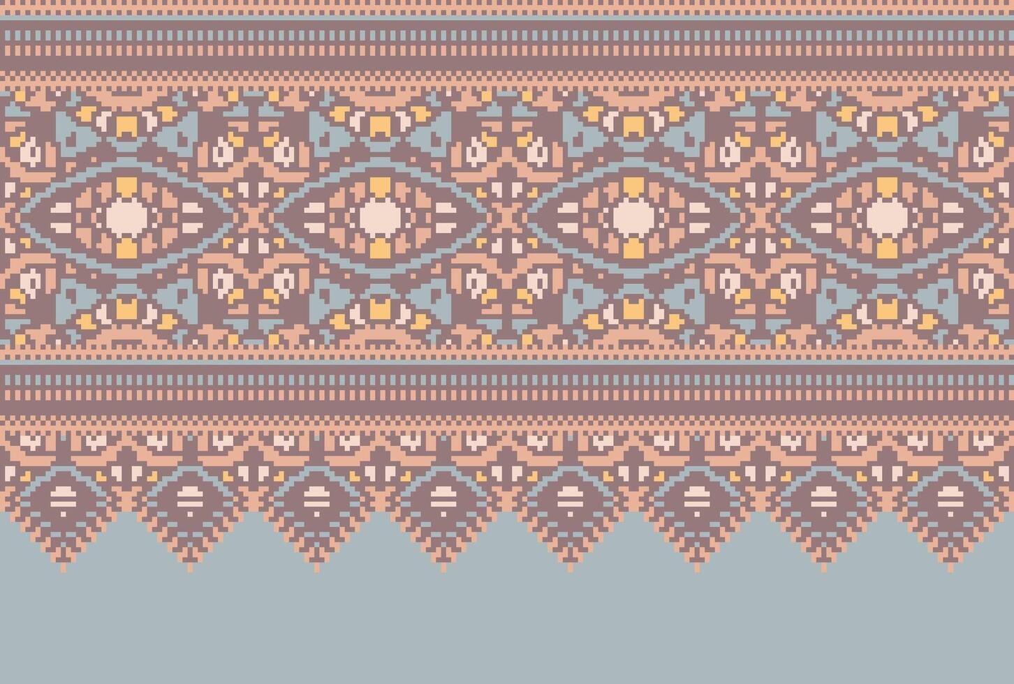 cross stitch traditional ethnic pattern paisley flower Ikat background abstract Aztec African Indonesian Indian seamless pattern for fabric print cloth dress carpet curtains and sarong vector