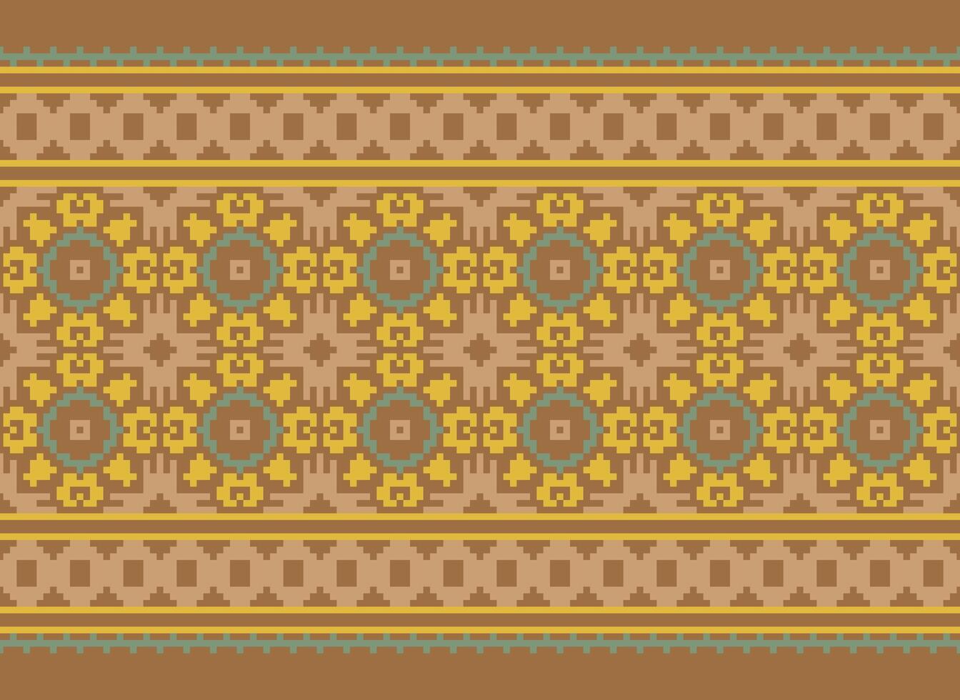 Cross Stitch pattern with Floral Designs. Traditional cross stitch needlework. Geometric Ethnic pattern, Embroidery, Textile ornamentation, fabric, Hand stitched pattern, Cultural stitching pixel art. vector