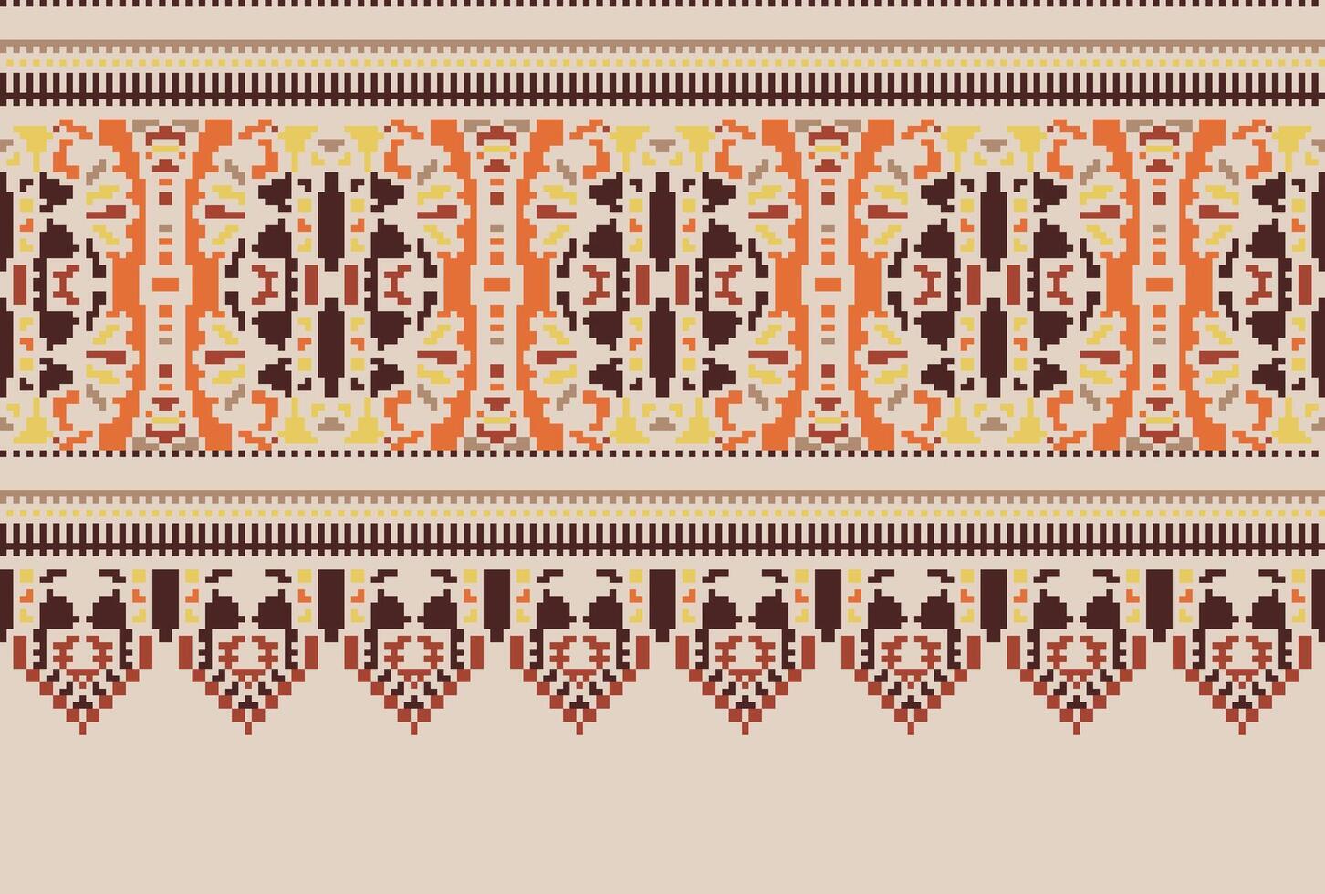 cross stitch Embroidery ethnic pattern, Vector Geometric ornate background, Cross stitch retro zigzag style, Blue and yellow pattern knitting continuous, Design for textile, fabric, digital print