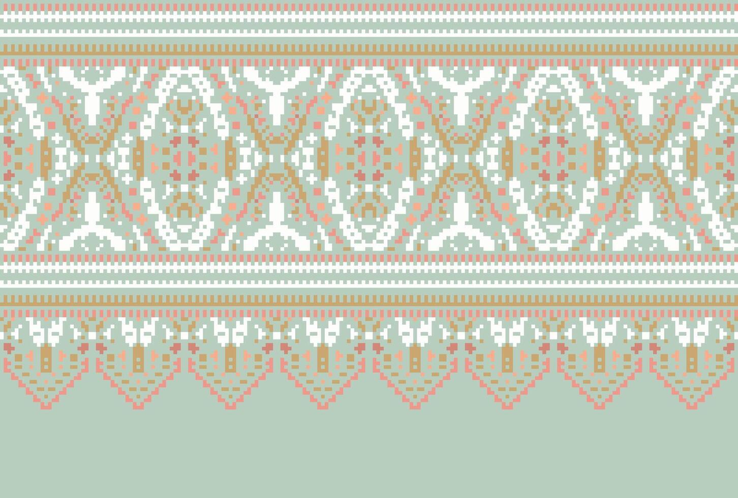 cross stitch Embroidery ethnic pattern, Vector Geometric ornate background, Cross stitch retro zigzag style, Blue and yellow pattern knitting continuous, Design for textile, fabric, digital print