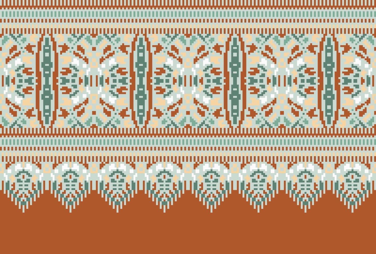 cross stitch Embroidery ethnic pattern, Vector Geometric ornate background, Cross stitch retro zigzag style, Blue and yellow pattern knitting continuous, Design for textile, fabric, digital print