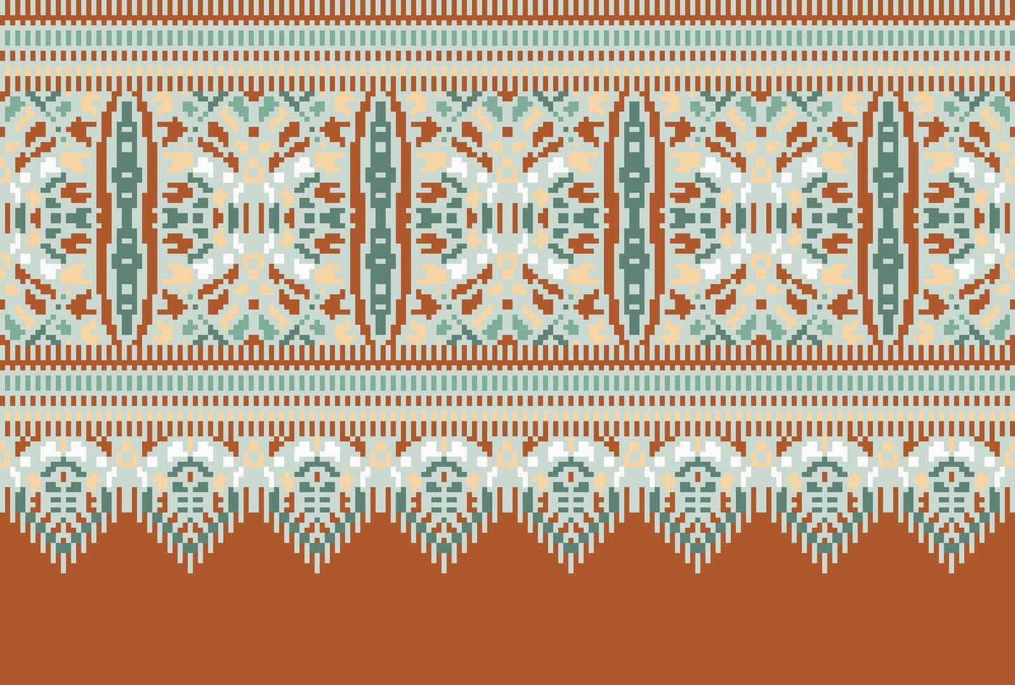 cross stitch Embroidery ethnic pattern, Vector Geometric ornate background, Cross stitch retro zigzag style, Blue and yellow pattern knitting continuous, Design for textile, fabric, digital print