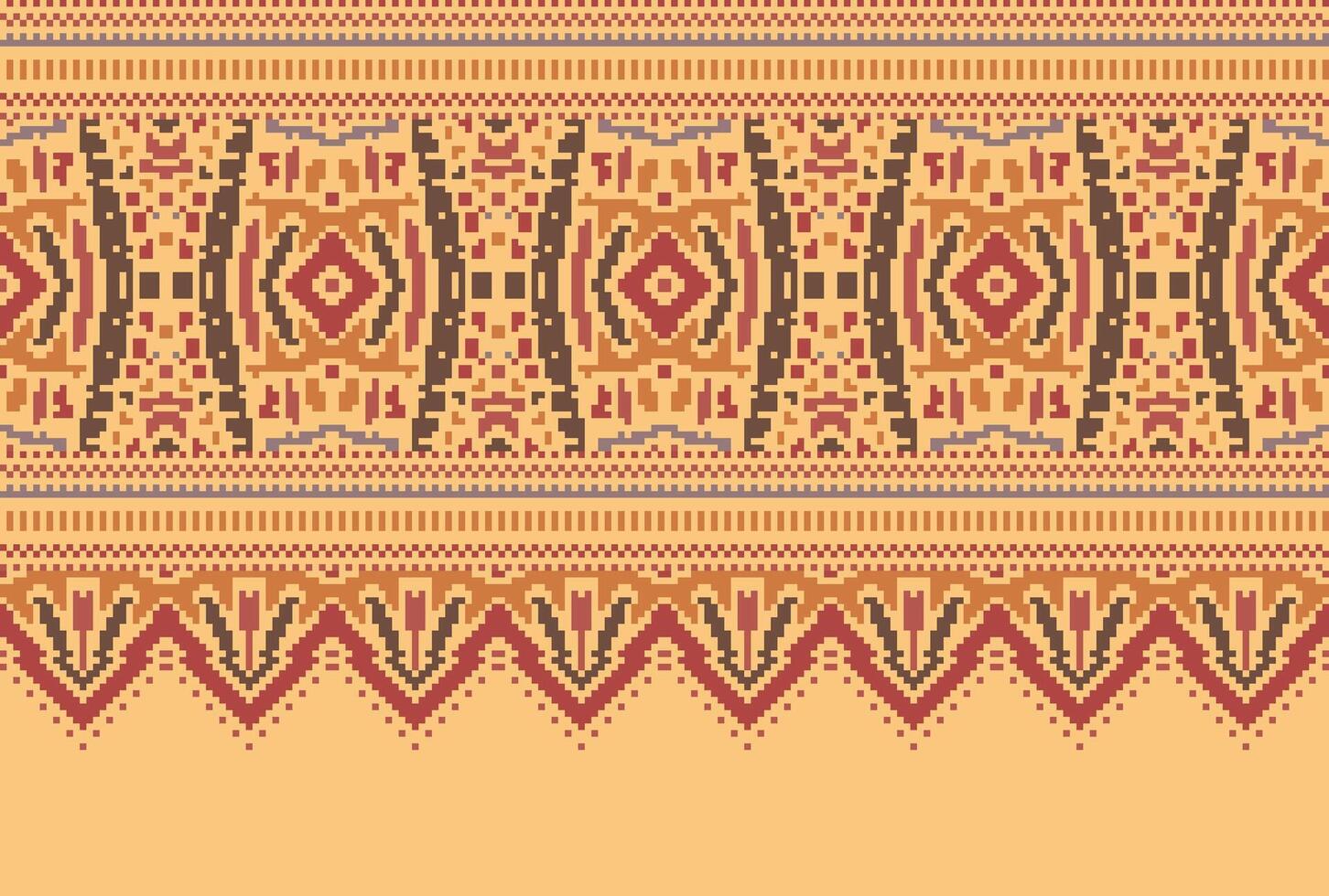 cross stitch Embroidery ethnic pattern, Vector Geometric ornate background, Cross stitch retro zigzag style, Blue and yellow pattern knitting continuous, Design for textile, fabric, digital print