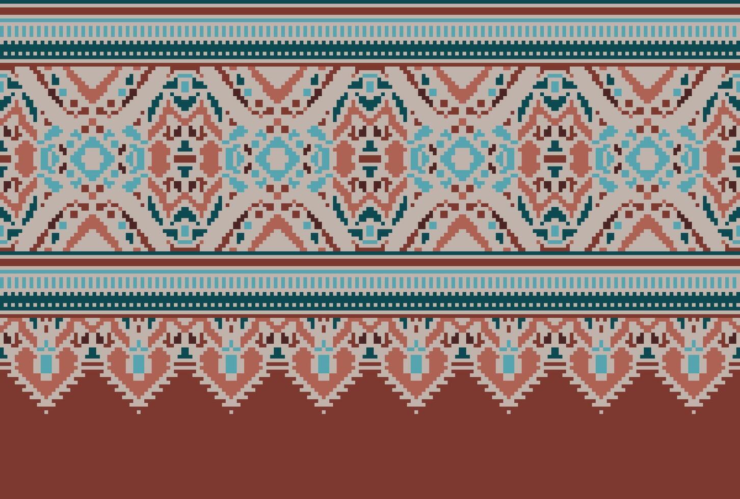 cross stitch Embroidery ethnic pattern, Vector Geometric ornate background, Cross stitch retro zigzag style, Blue and yellow pattern knitting continuous, Design for textile, fabric, digital print