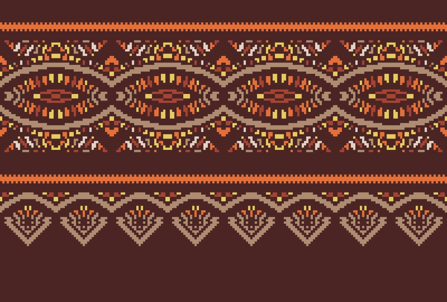 Cross Stitch pattern with Floral Designs. Traditional cross stitch needlework. Geometric Ethnic pattern, Embroidery, Textile ornamentation, fabric, Hand stitched pattern, Cultural stitching pixel art. vector