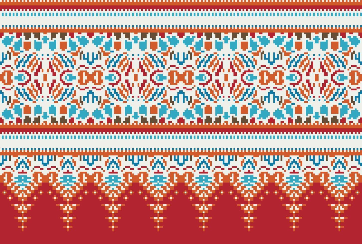 Cross Stitch pattern with Floral Designs. Traditional cross stitch needlework. Geometric Ethnic pattern, Embroidery, Textile ornamentation, fabric, Hand stitched pattern, Cultural stitching pixel art. vector