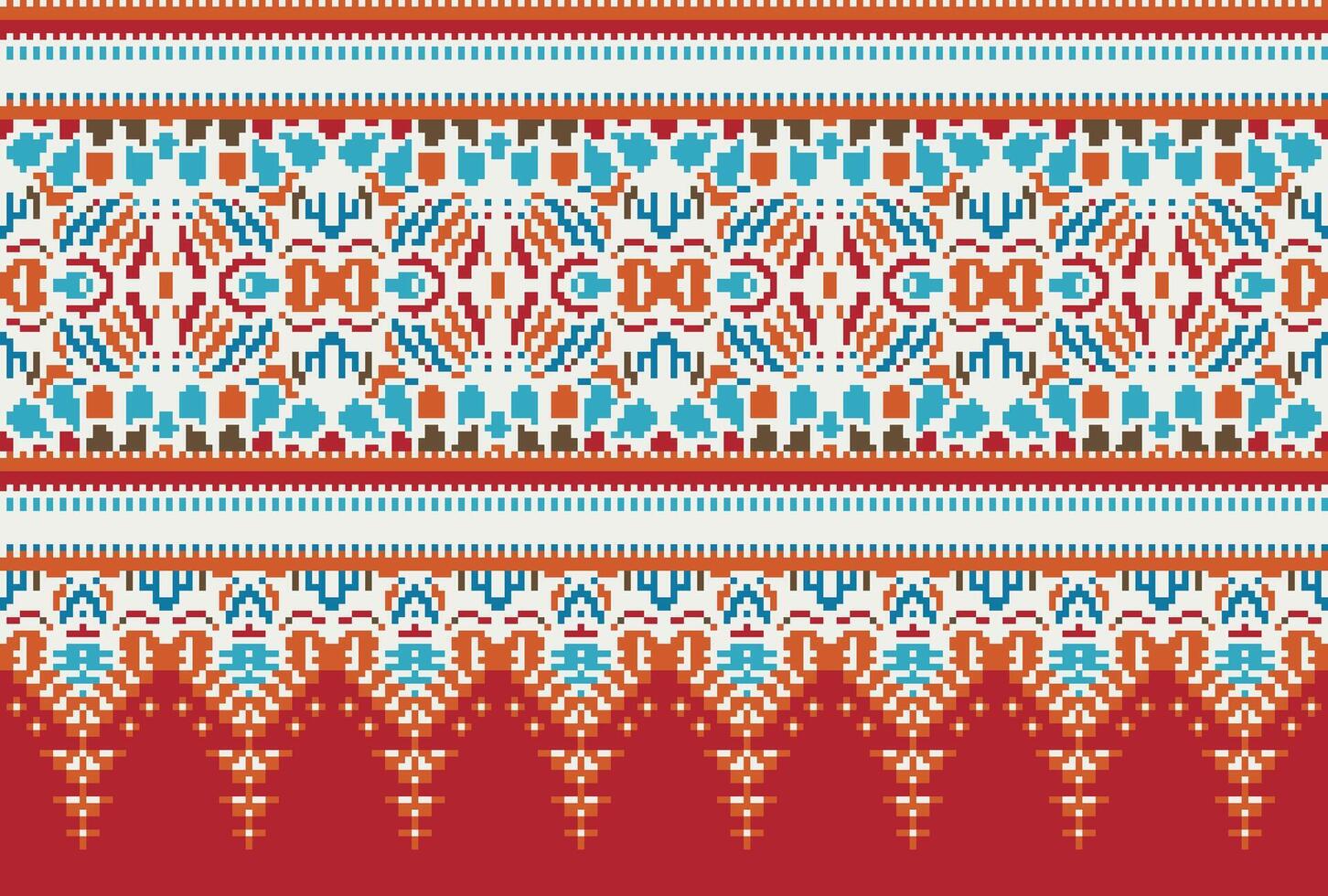 Cross Stitch pattern with Floral Designs. Traditional cross stitch needlework. Geometric Ethnic pattern, Embroidery, Textile ornamentation, fabric, Hand stitched pattern, Cultural stitching pixel art. vector