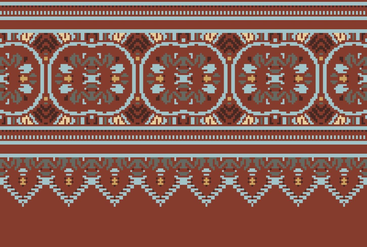 Cross Stitch pattern with Floral Designs. Traditional cross stitch needlework. Geometric Ethnic pattern, Embroidery, Textile ornamentation, fabric, Hand stitched pattern, Cultural stitching pixel art. vector